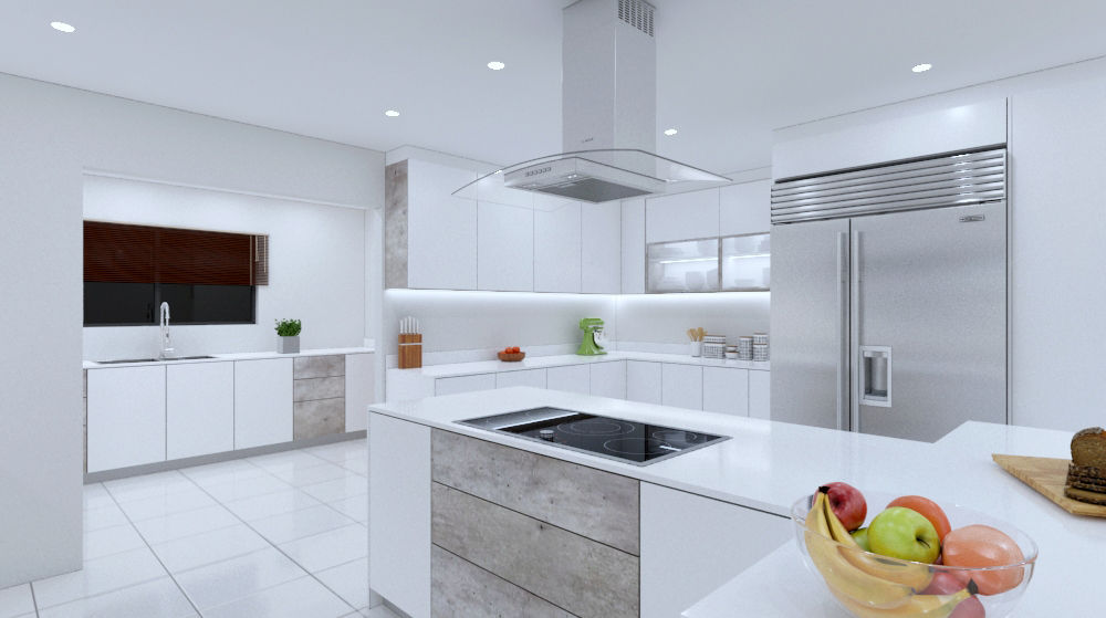 T -shaped Rivonia kitchen white gloss, Linken Designs Linken Designs