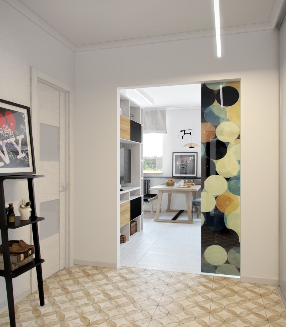 Дизайн двухкомнатной квартиры в скандинавском стиле, ЕвроДом ЕвроДом 斯堪的納維亞風格的走廊，走廊和樓梯 配件與裝飾品