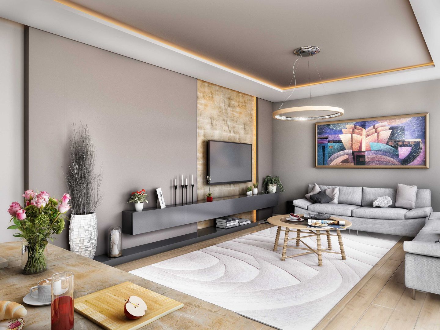 Tarabya Konutları ANTE MİMARLIK Modern Oturma Odası iç mekan tasarım,mimari tasarım,konut tasarım,villa,apartman,salon,izmir mimarlık,ante mimarlık