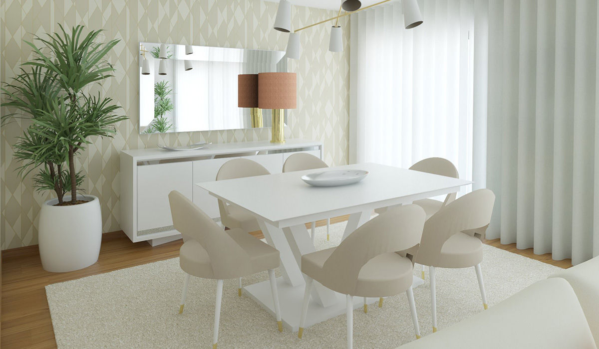Projeto 3D Apartamento Lisboa, Ana Andrade - Design de Interiores Ana Andrade - Design de Interiores Salas de jantar modernas