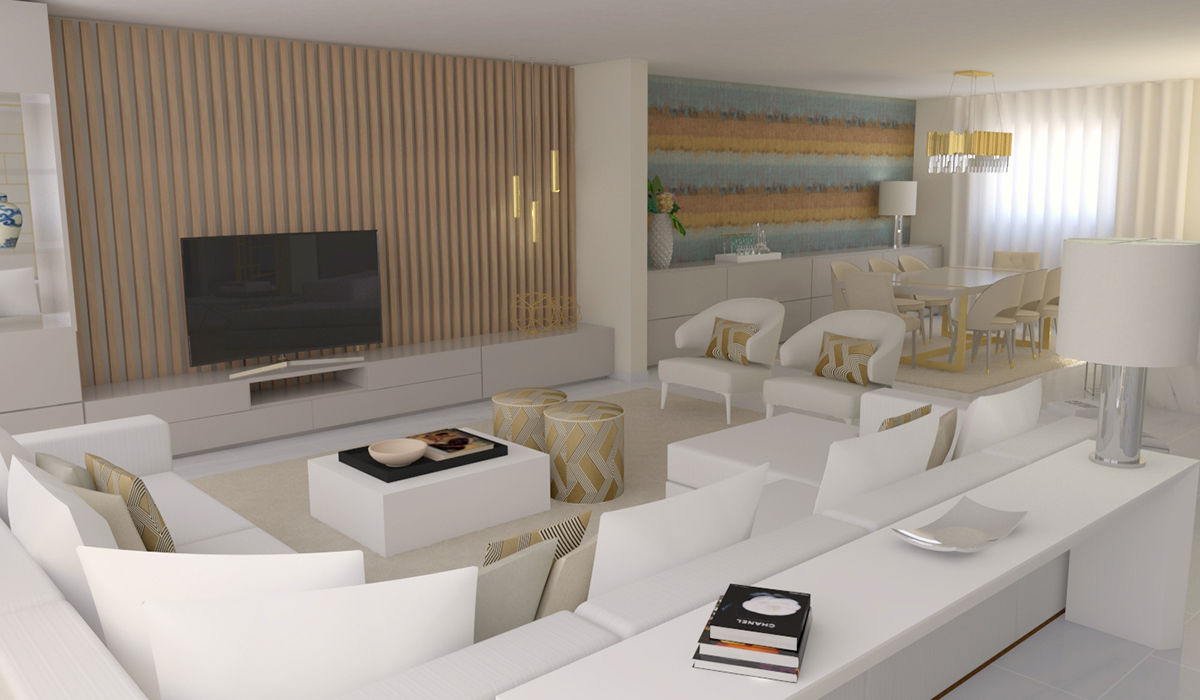 Projeto 3D - Moradia Luanda, Ana Andrade - Design de Interiores Ana Andrade - Design de Interiores Modern living room