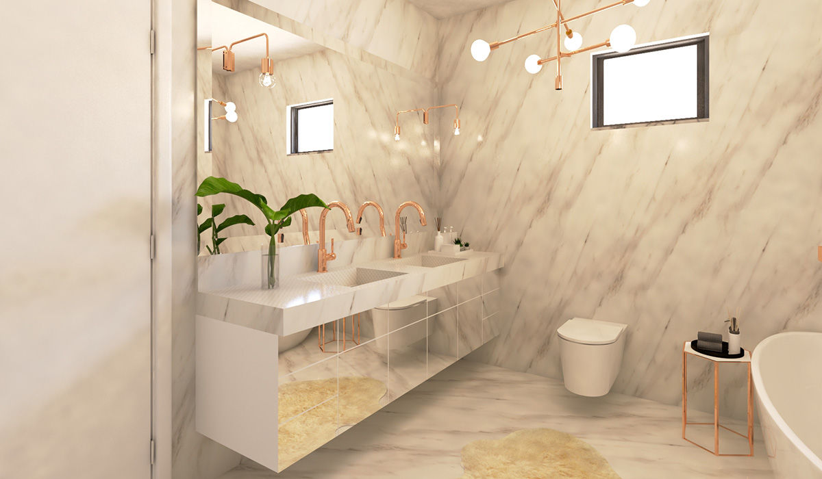 Projeto 3D - Moradia Luanda, Ana Andrade - Design de Interiores Ana Andrade - Design de Interiores حمام