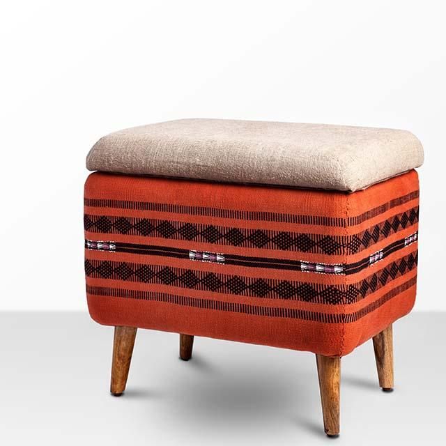 Naga Shawl Rectangular Storage Ottoman Sihasn Modern living room Cotton Red nagaland,ottoman,storage,shawl,foot-stool,pitara,fabric furniture,Stools & chairs