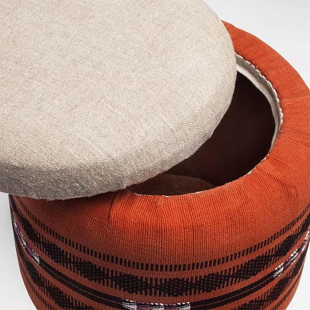 Naga Shawl Circular Storage Ottoman Sihasn Modern living room Cotton Red nagaland,shawl,ottoman,storage,stool,Stools & chairs