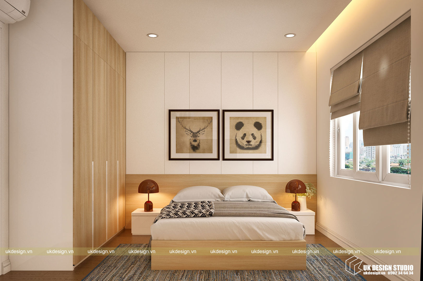 THIẾT KẾ NỘI THẤT CĂN HỘ 60M2 HƯNG LỘC PHÁT, UK DESIGN STUDIO - KIẾN TRÚC UK UK DESIGN STUDIO - KIẾN TRÚC UK Bedroom