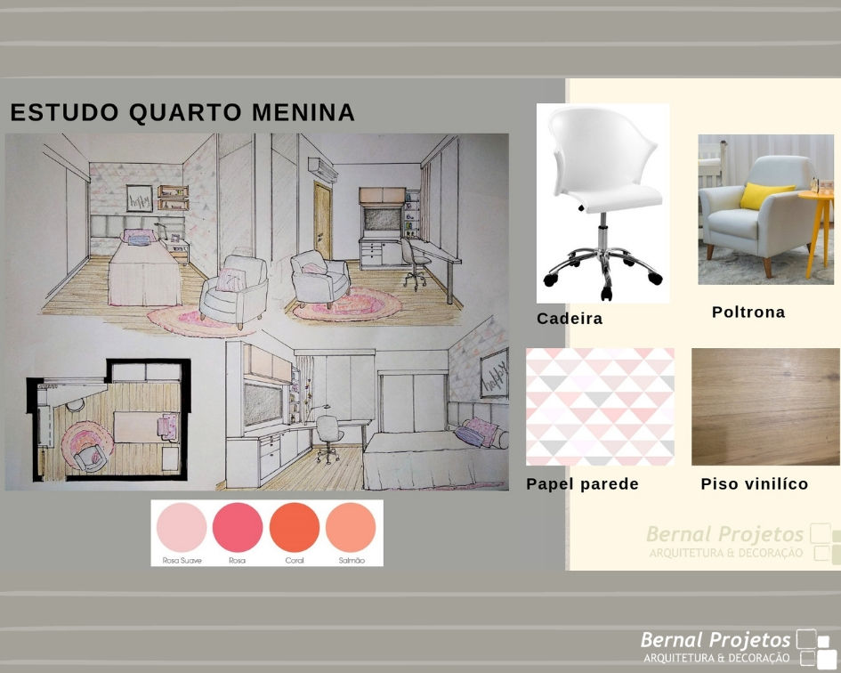 Estudo para quarto de menina. Bernal Projetos - Arquitetos em Salvador quarto de menina,estudo,projeto