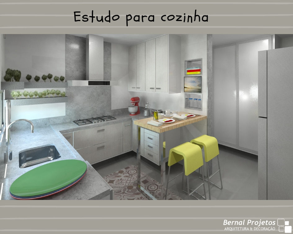 Estudo para cozinha. Bernal Projetos - Arquitetos em Salvador cozinha,estudo cozinha,projeto cozinha