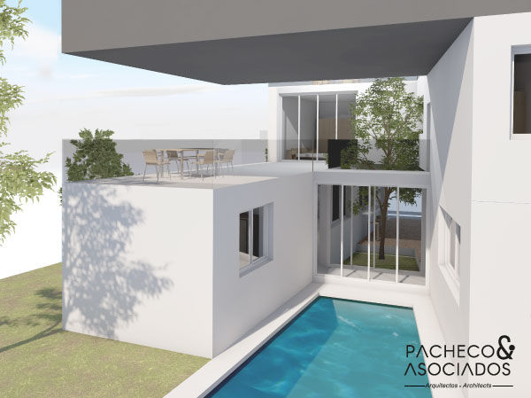 Diseño de una villa en Torrevieja por Pacheco&Asociados, Pacheco & Asociados Pacheco & Asociados منزل عائلي كبير أسمنت