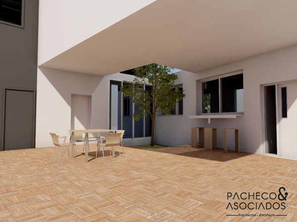 Diseño de una villa en Torrevieja por Pacheco&Asociados, Pacheco & Asociados Pacheco & Asociados ระเบียง, นอกชาน