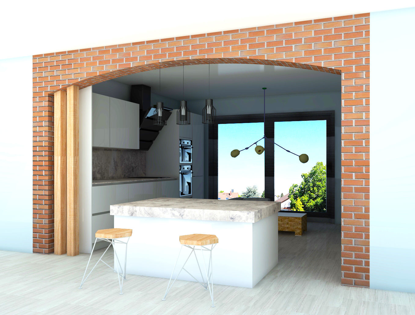 Bodrum Villa Projesi SKY İç Mimarlık & Mimarlık Tasarım Stüdyosu Modern Mutfak mutfak,granit,mermer,ahsap,tugla,acıkmutfak,ada mutfak,bistro,tavan lambası
