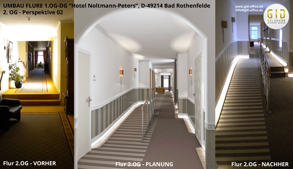 Innenarchitektonische Umgestaltung von Fluren im Hotel NP - Bad Rothenfelde, GID / GOLDMANN-INTERIOR-DESIGN GID / GOLDMANN-INTERIOR-DESIGN