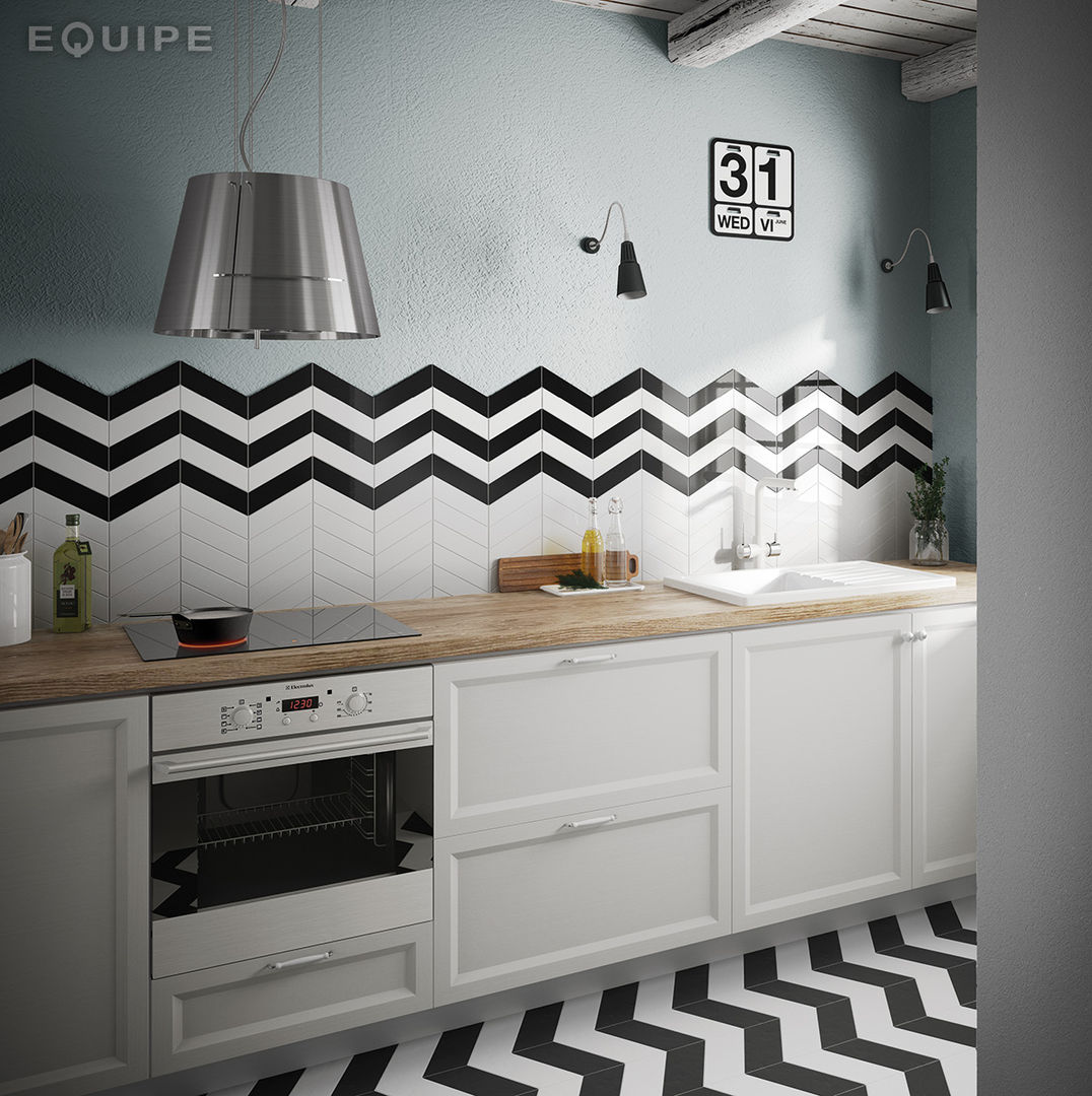 Checron Wall White & Black homify Cocinas modernas Azulejos