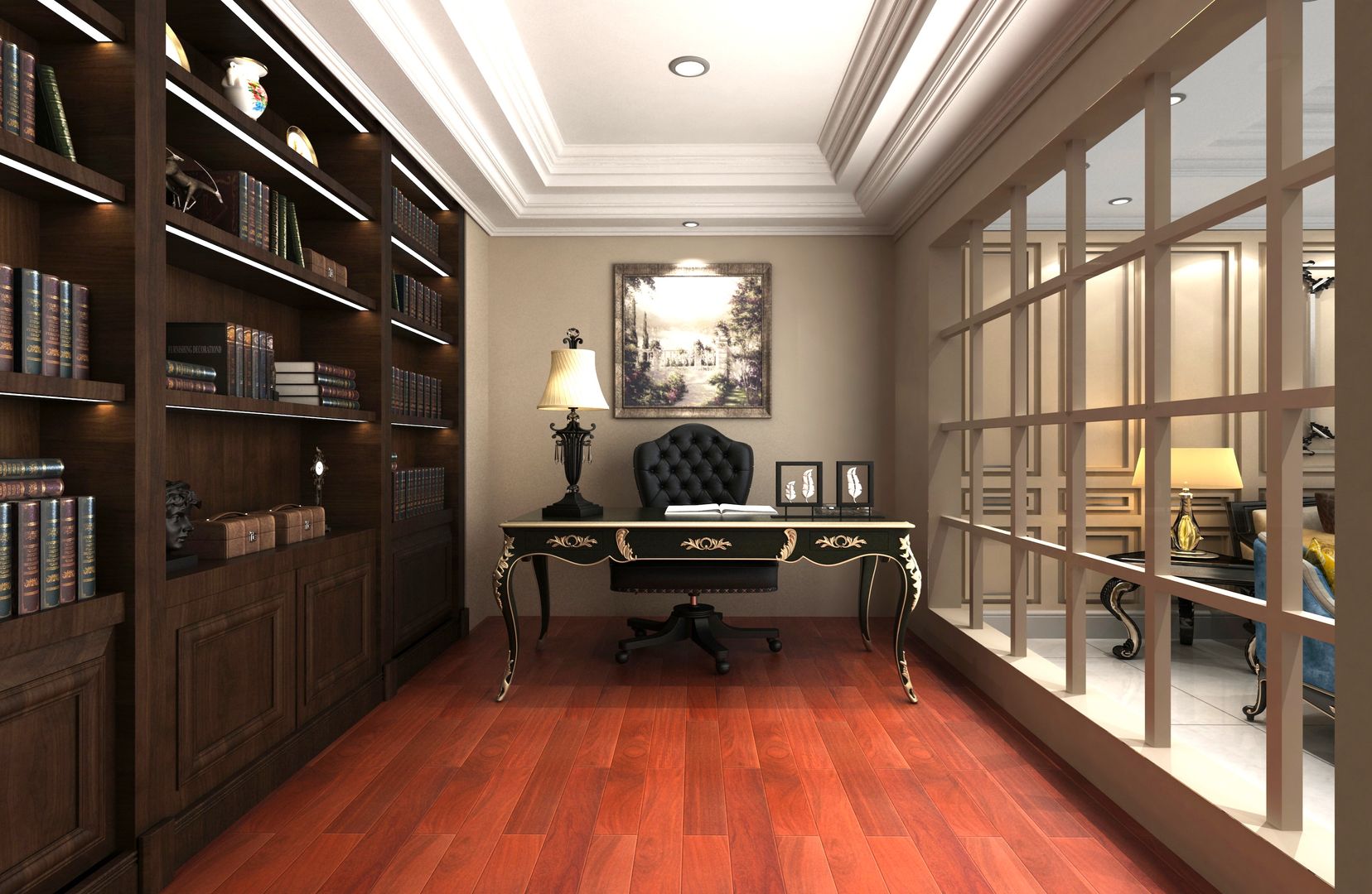 書房設計 麥斯迪設計 書房/辦公室 實木 Multicolored 實木地板,烤漆,古典,造型天花