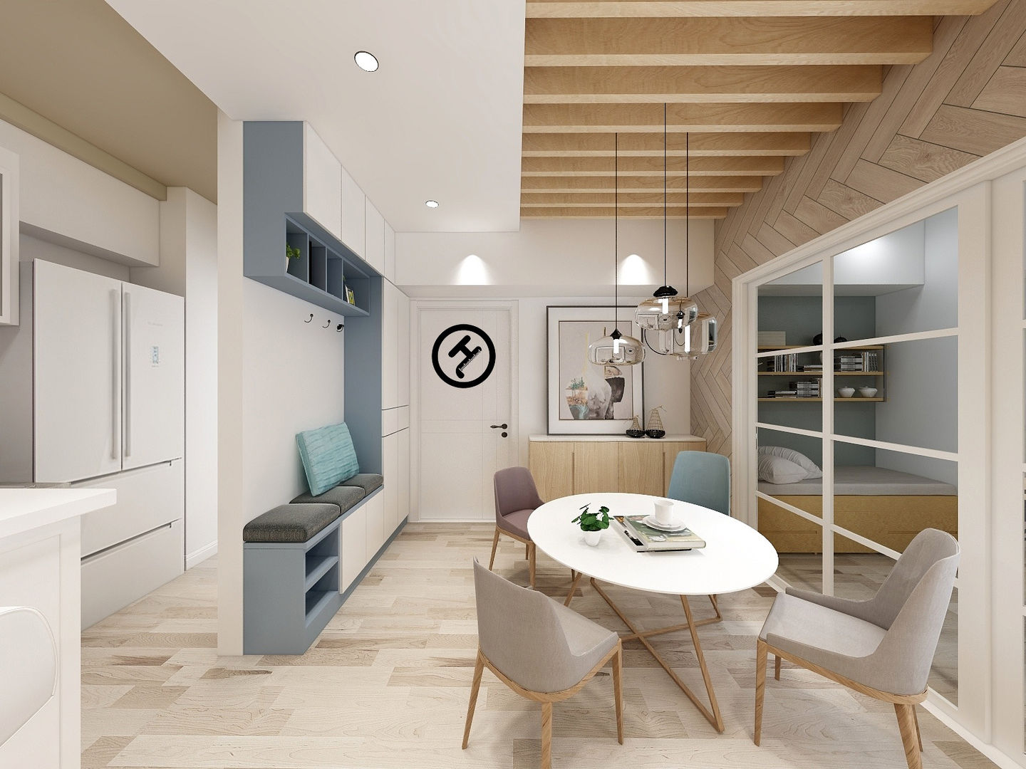 17坪北歐風兩房一廳-完成設計 homify Scandinavian style dining room Plywood