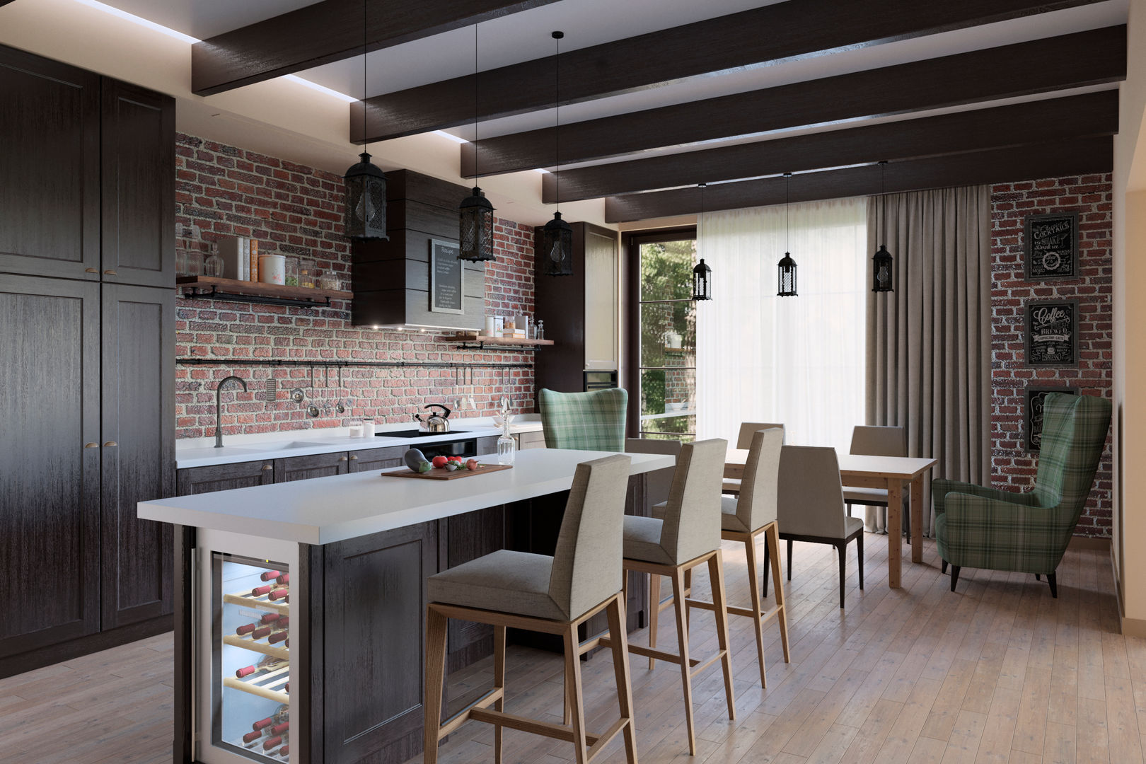 Кухня-столовая. Дом в стиле прерий., ARCH IG ARCH IG Built-in kitchens لکڑی Wood effect