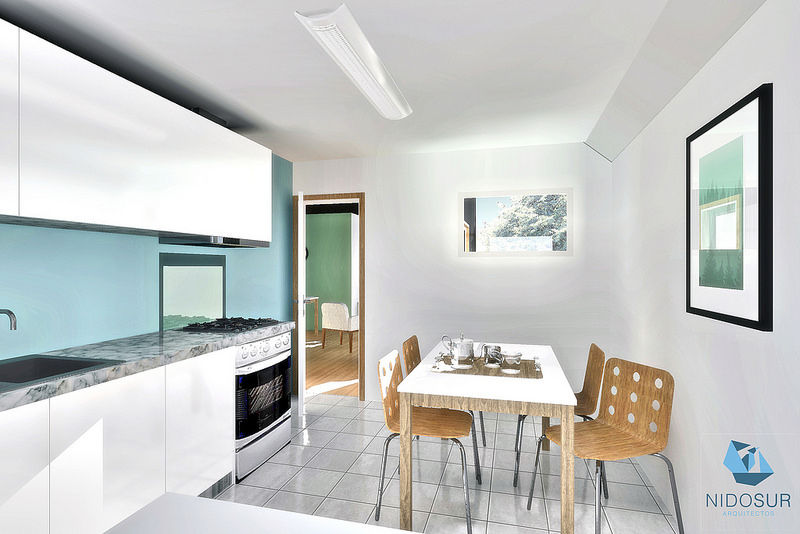 Diseño de Casa MR1 en Loncoche por NidoSur Arquitectos, NidoSur Arquitectos - Valdivia NidoSur Arquitectos - Valdivia مطبخ ذو قطع مدمجة
