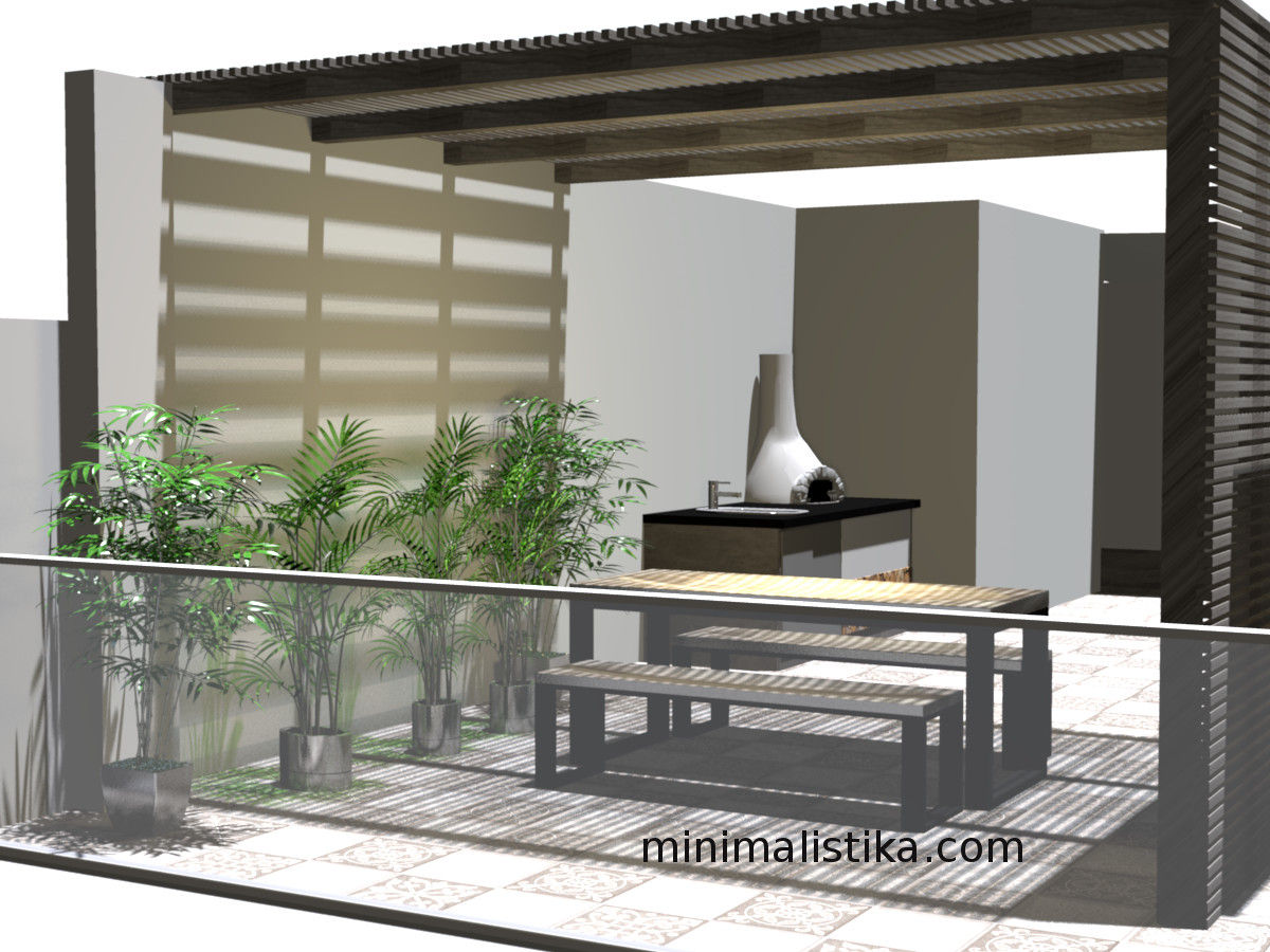 Terraza Minimalista Industrial Minimalistika.com Balcones y terrazas de estilo minimalista Madera maciza Multicolor