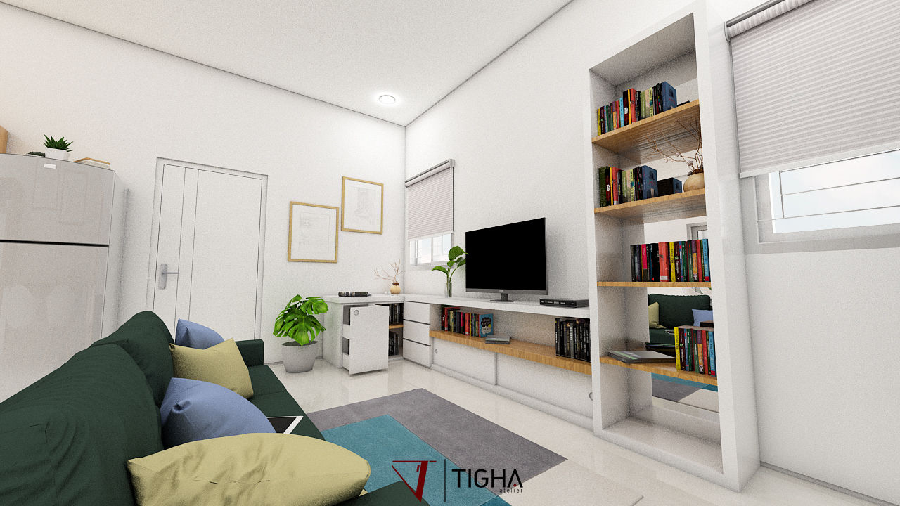 Living Room Tigha Atelier Ruang Keluarga Minimalis White