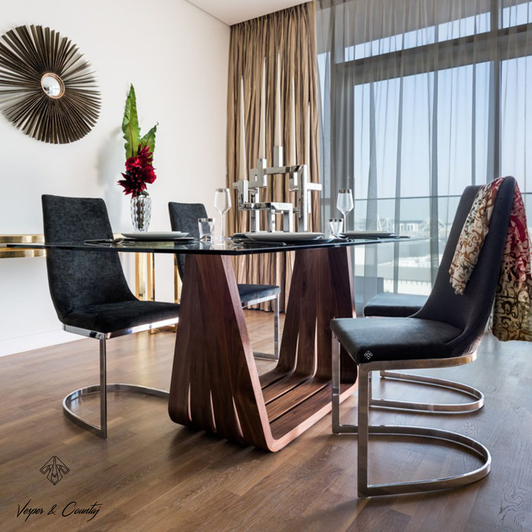 Residencial Quartz, un proyecto AC en Dubai, ANGEL CERDA ANGEL CERDA Modern dining room Solid Wood Multicolored