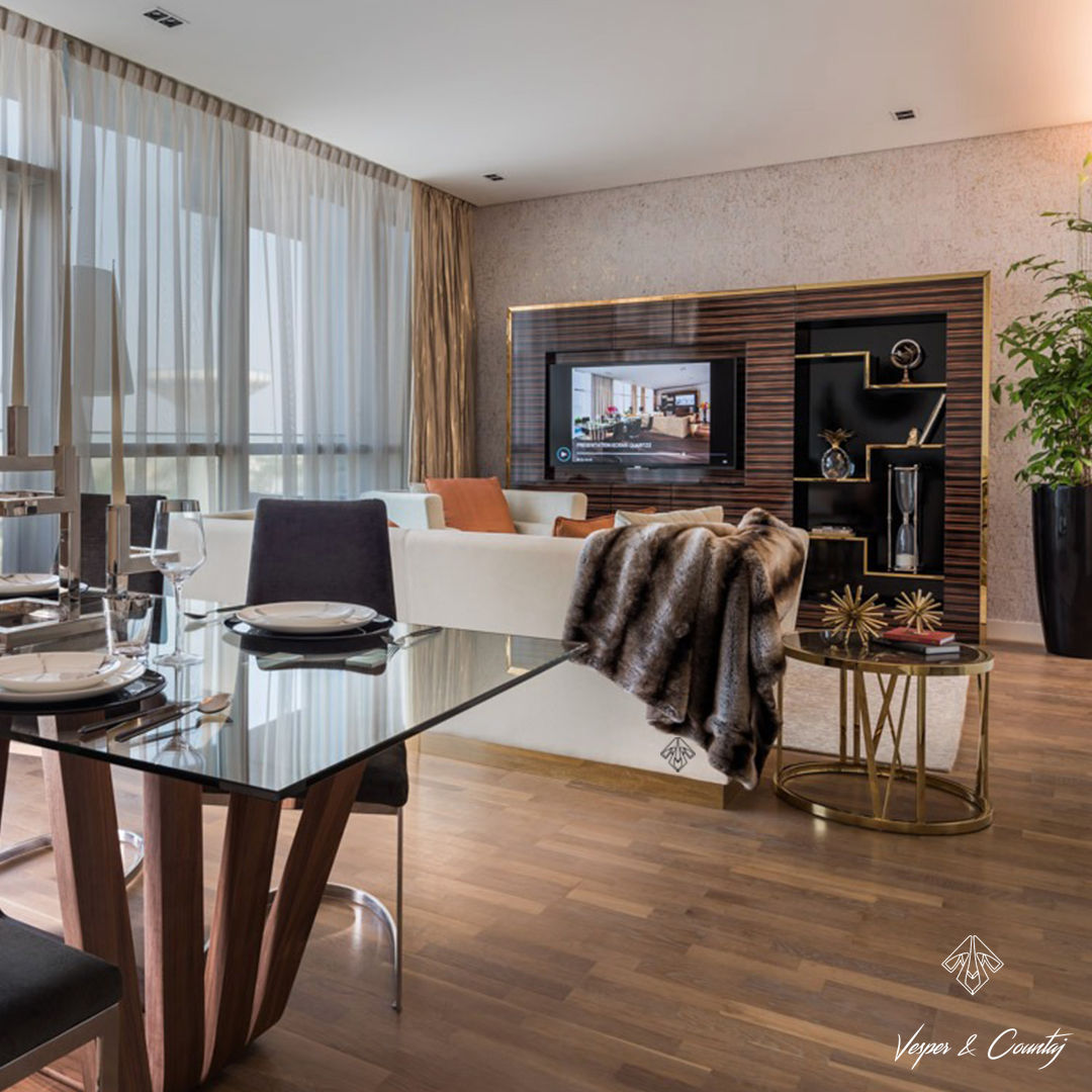 Residencial Quartz, un proyecto AC en Dubai, ANGEL CERDA ANGEL CERDA Phòng ăn phong cách hiện đại Gỗ Wood effect