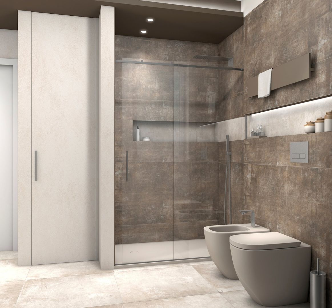 Bagno moderno piastrelle chiare e scure, Fratelli Pellizzari spa Fratelli Pellizzari spa Modern bathroom Tiles