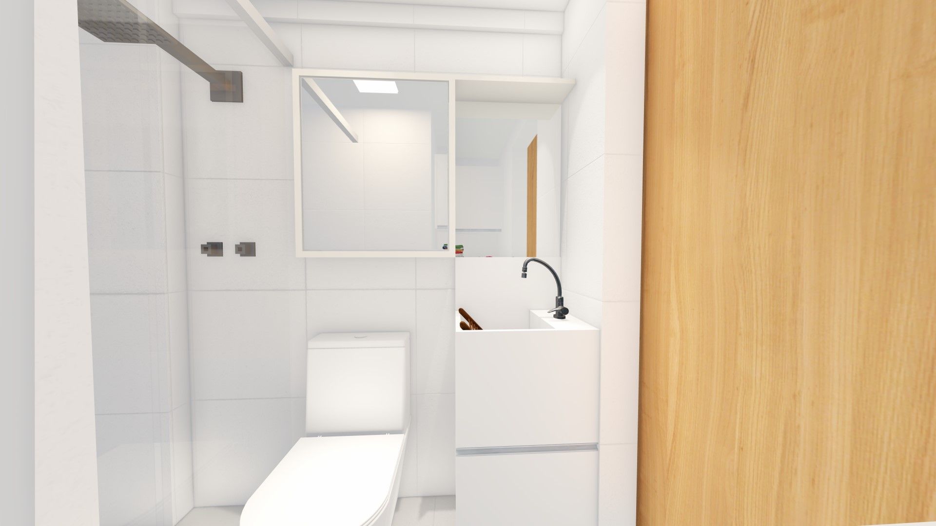 Flat de 30m² moderno, funcional e minimalista., Arquitetura Sônia Beltrão & associados Arquitetura Sônia Beltrão & associados Phòng tắm phong cách hiện đại