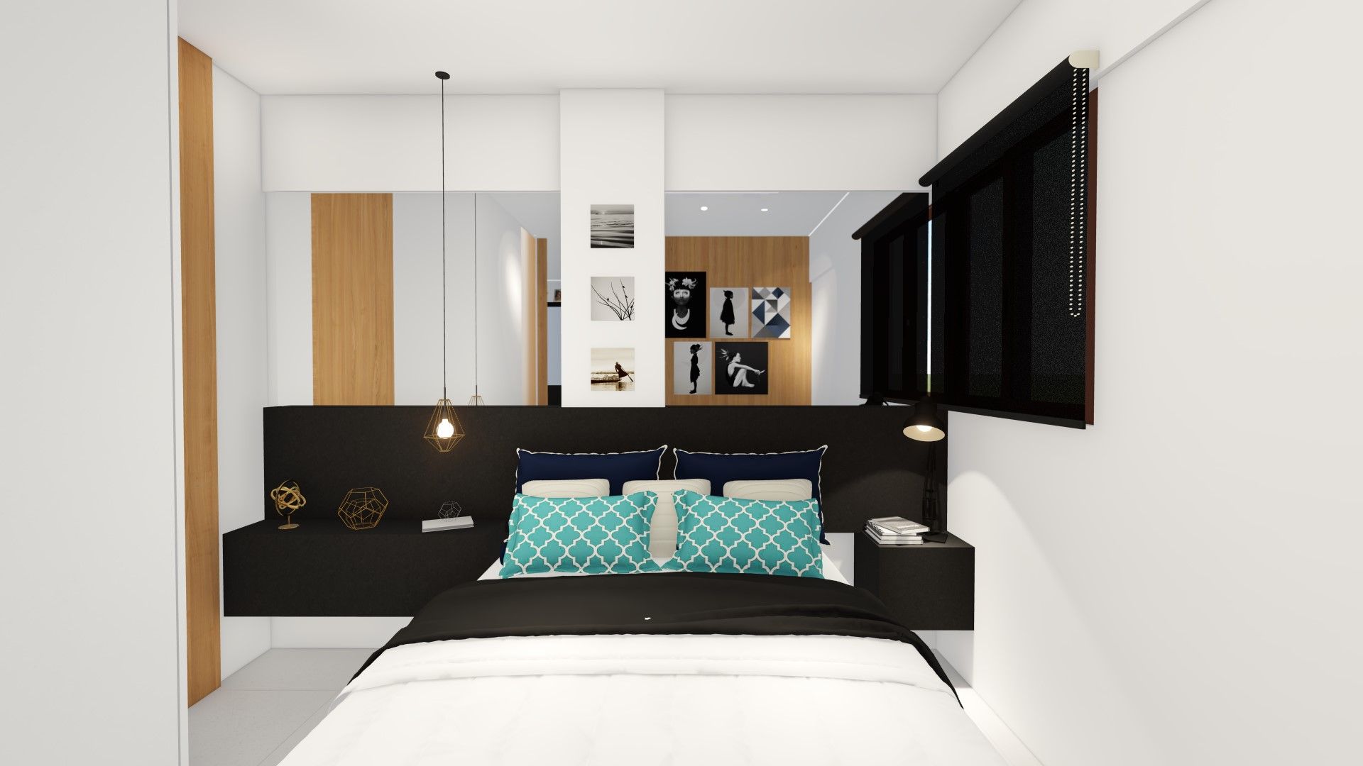 Flat de 30m² moderno, funcional e minimalista., Arquitetura Sônia Beltrão & associados Arquitetura Sônia Beltrão & associados Small bedroom Wood Wood effect
