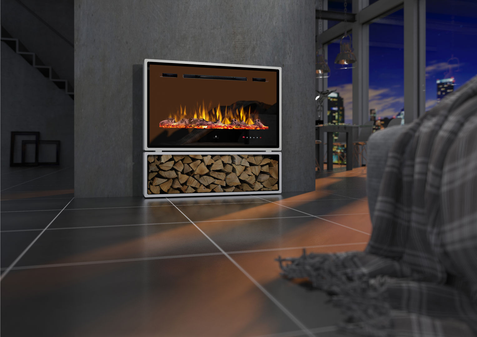 Elektrokamin MIAMI, wandhängend, muenkel design - Elektrokamine aus Großentaft muenkel design - Elektrokamine aus Großentaft Salas modernas Concreto reforzado Chimeneas y accesorios