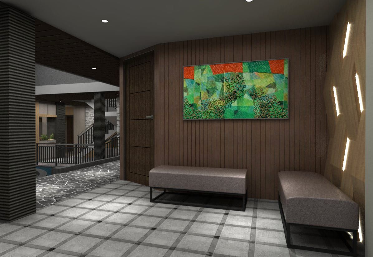 Lobby Guest House Bandung, Maxx Details Maxx Details Modern Corridor, Hallway and Staircase Seating