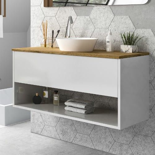 Muebles en combinación de blanco y madera para tu baño en Barcelona, TheBathPoint TheBathPoint ห้องน้ำ ไม้ Wood effect ที่เก็บของ