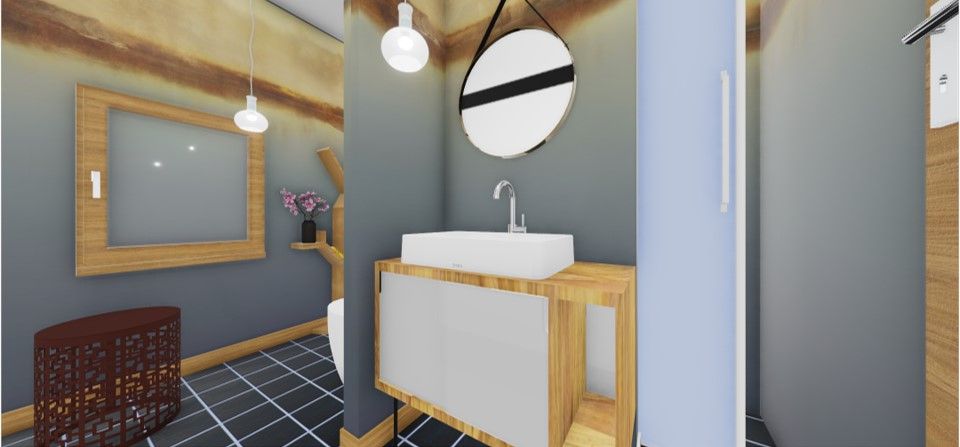 Ver a casa antes de começar... Projetos 3D , SweetYellow SweetYellow Phòng tắm phong cách Bắc Âu Gỗ thiết kế Transparent