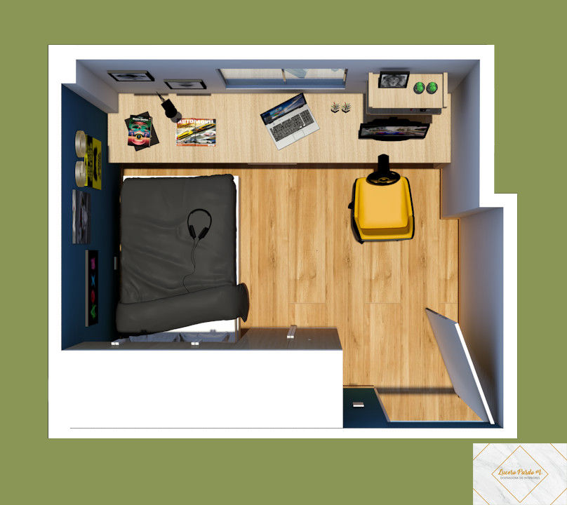 Dormitorio para Renzo, Lucero Pardo M. - Diseñadora de Interiores Lucero Pardo M. - Diseñadora de Interiores Kleines Schlafzimmer Holz Holznachbildung