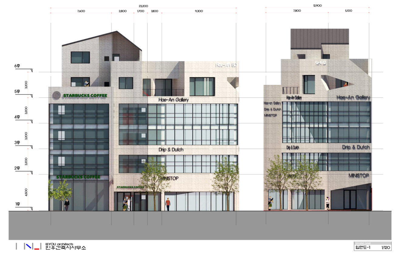 목포 상가주택계획안, 인우건축사사무소 인우건축사사무소 Espacios comerciales Espacios comerciales