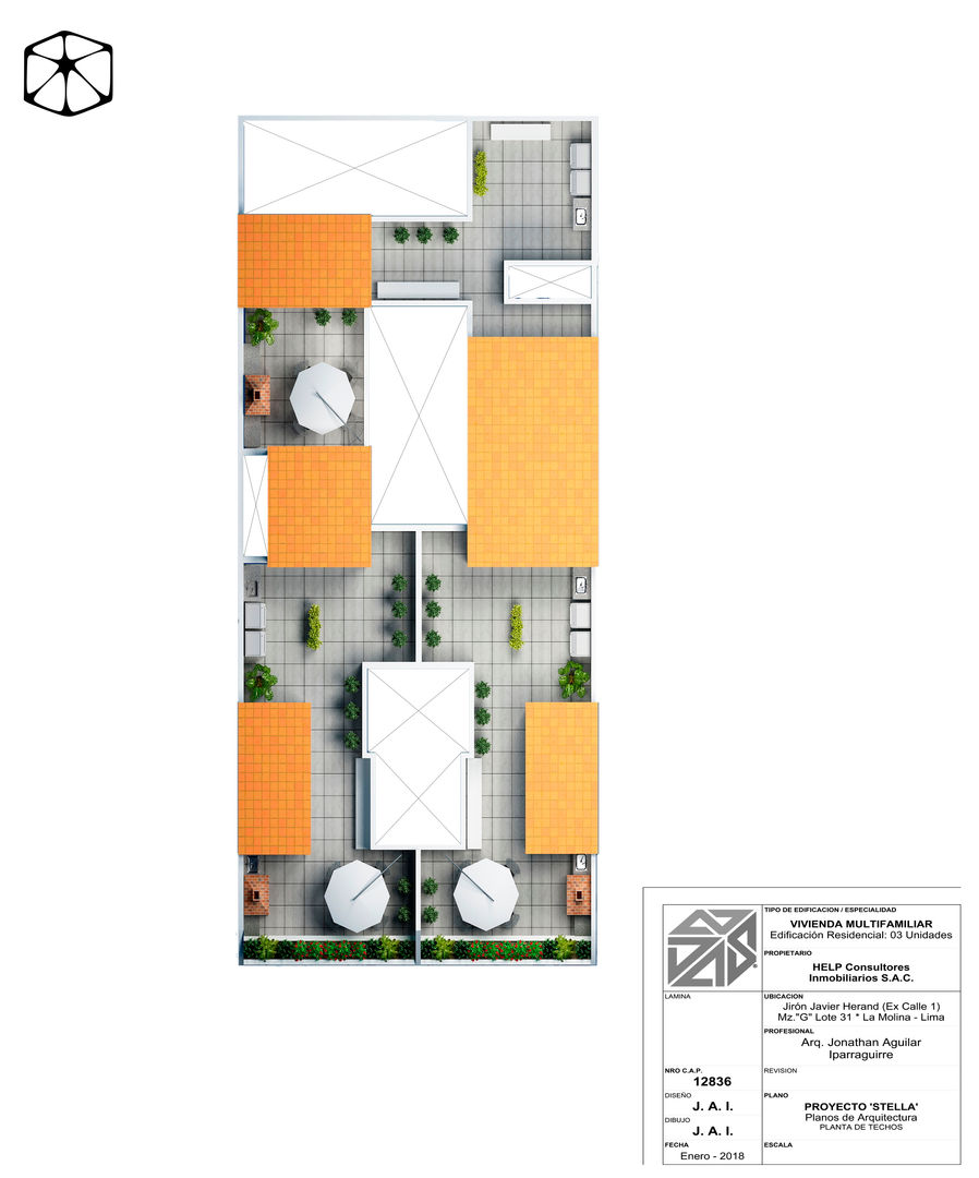 PROYECTO MULTIFAMILIAR STELLA, STUDIO ZINKIN STUDIO ZINKIN Roof terrace Ceramic