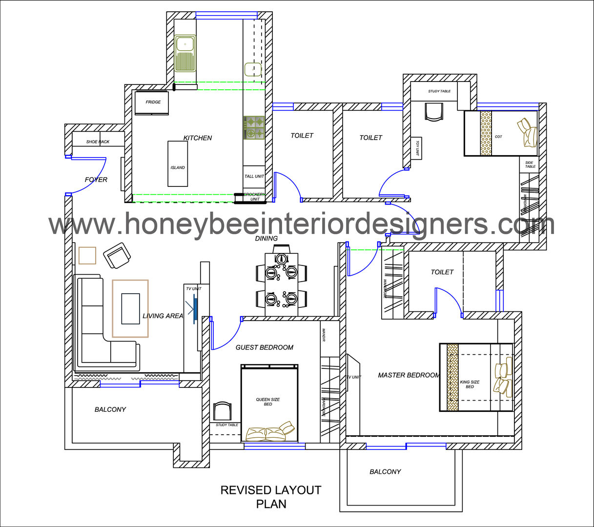 3 BHK Apartment for a young couple, Honeybee Interior Designers Honeybee Interior Designers