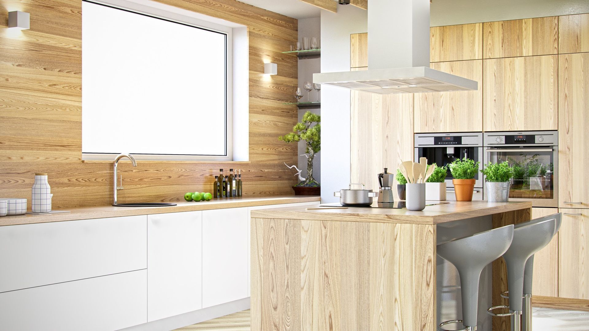Biel, drewno i minimalistyczny okap NOMINA ISOLA 90, GLOBALO MAX GLOBALO MAX Minimalist kitchen