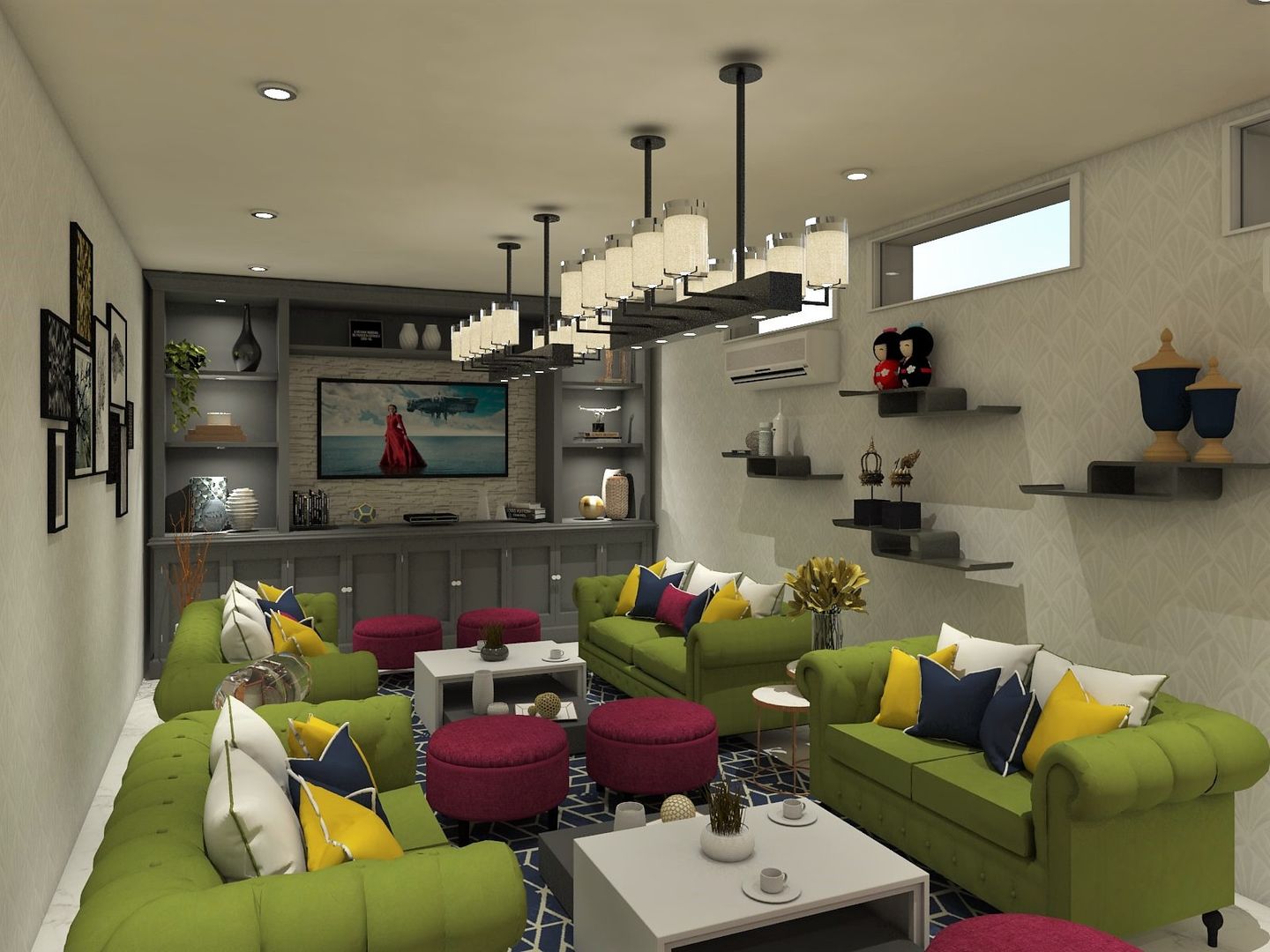Basement Lounge and Bar Area, Paimaish Paimaish Modern Oturma Odası Masif Ahşap Rengarenk