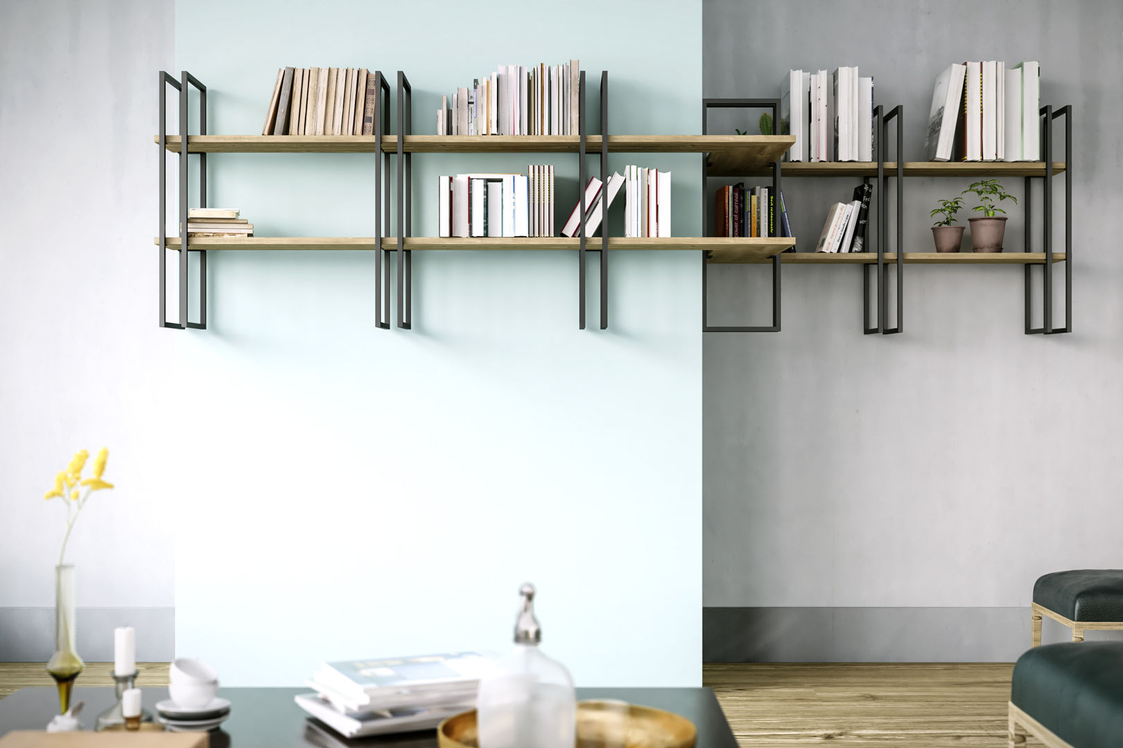 Shell: Una libreria a parete modulare con il design minimal e funzionale, Damiano Latini srl Damiano Latini srl Modern Living Room Iron/Steel