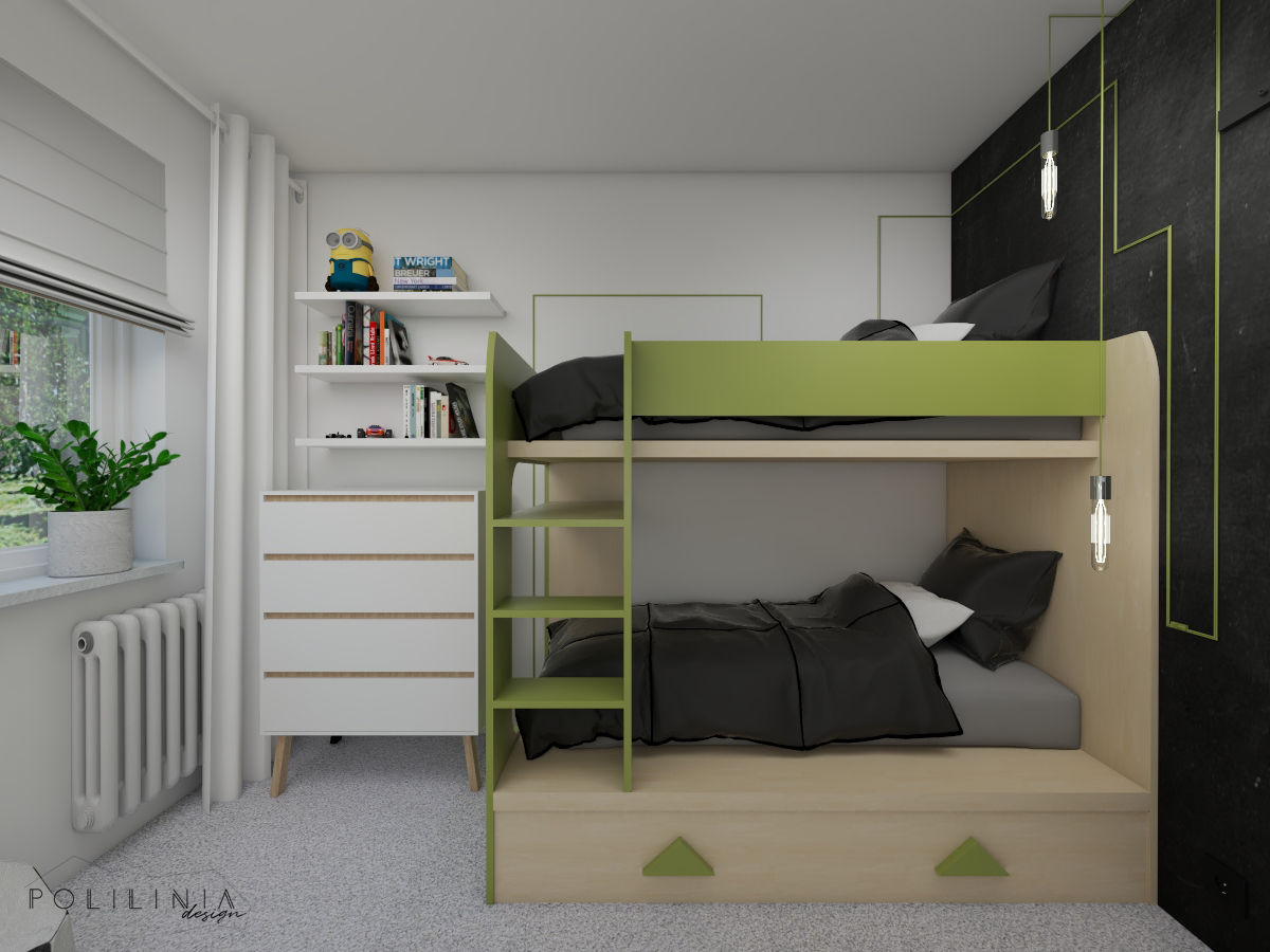 Pokój dwóch chłopców oliwkowy, Polilinia Design Polilinia Design Jugendzimmer