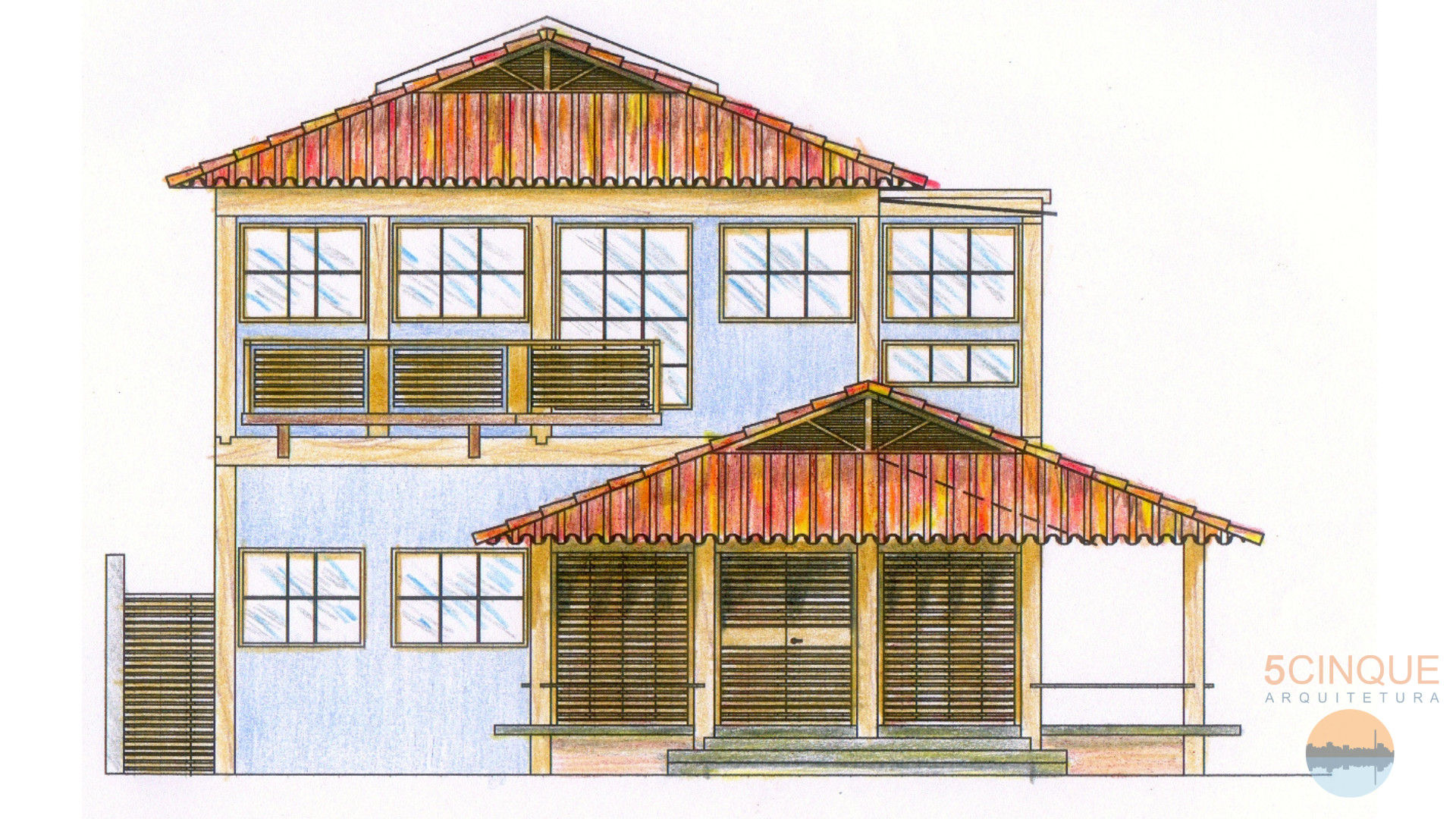 ​Desenho de casa de praia 5CINQUE ARQUITETURA LTDA Casas tropicais