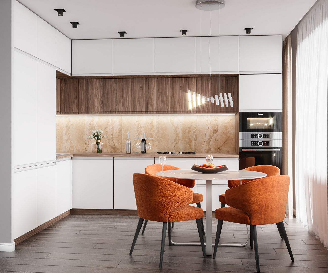 Кухня - гостиная в Тюмени 23,2 кв.м., CUBE INTERIOR CUBE INTERIOR Cocinas de estilo minimalista