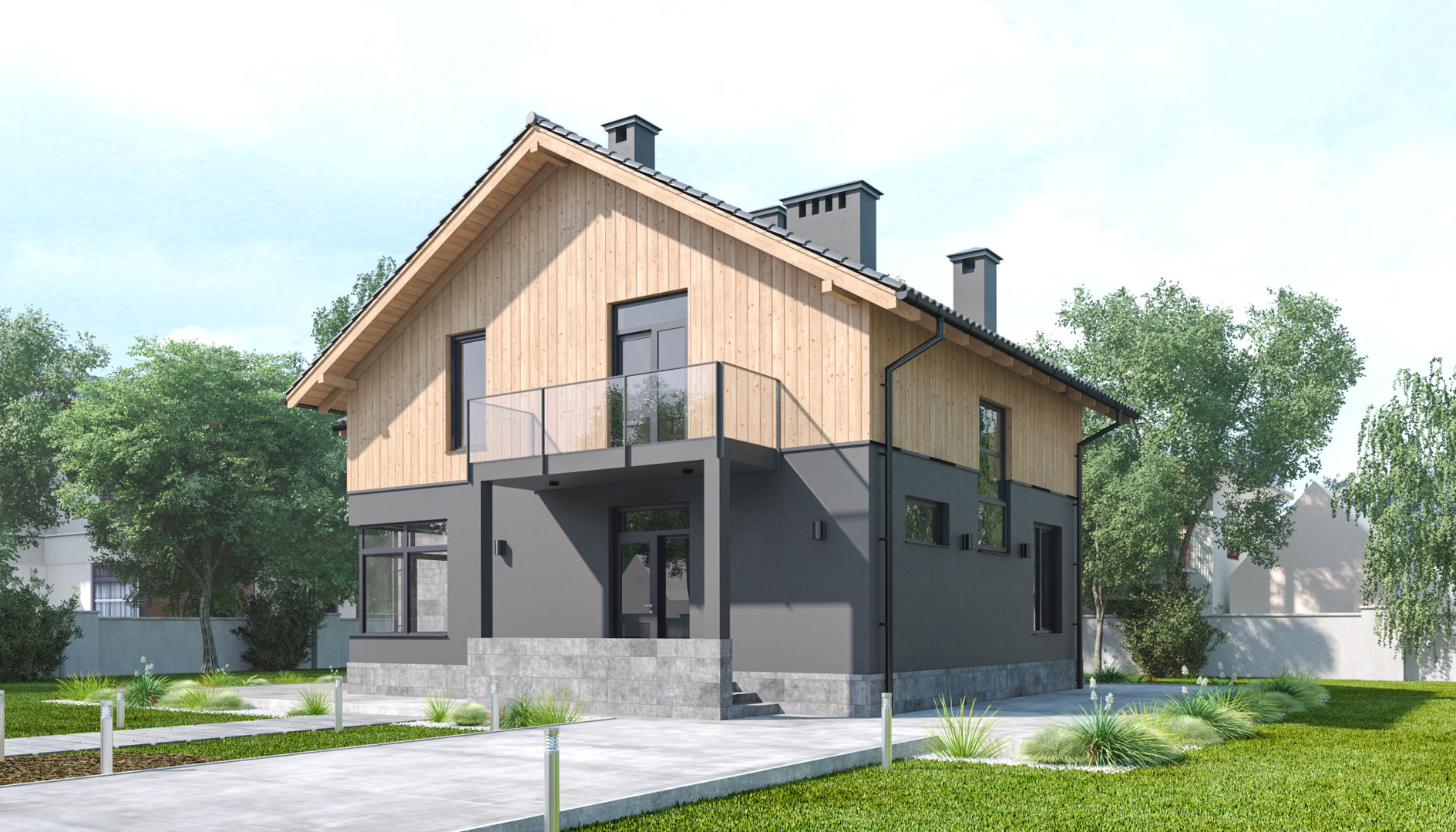 Серый дом с мансардным этажом, Альберт Галимов Альберт Галимов Country house Aluminium/Zinc