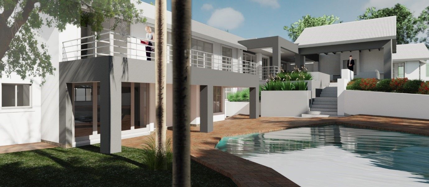 Exterior view – perspective view across pool (after) Nuclei Lifestyle Design Modern Houses