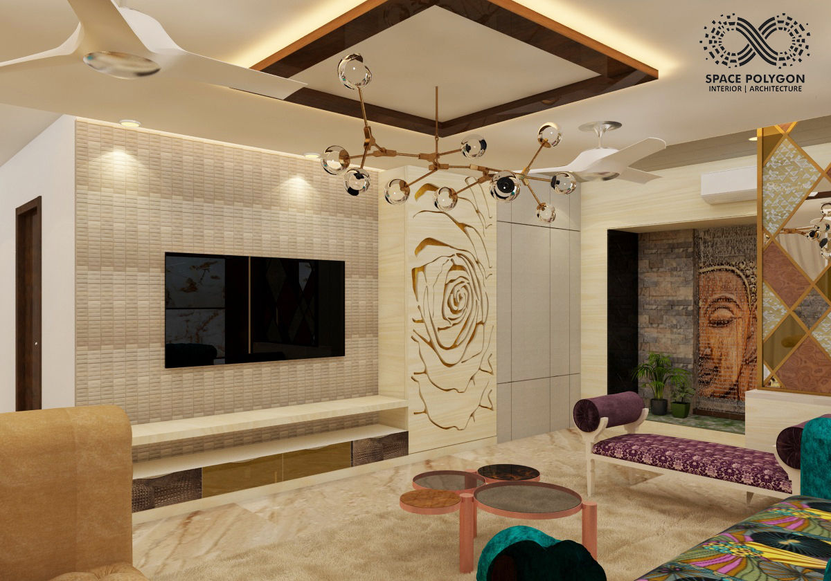 Residential Apartment at Metrozone ,Chennai, Space Polygon Space Polygon Salones eclécticos Muebles de televisión y dispositivos electrónicos