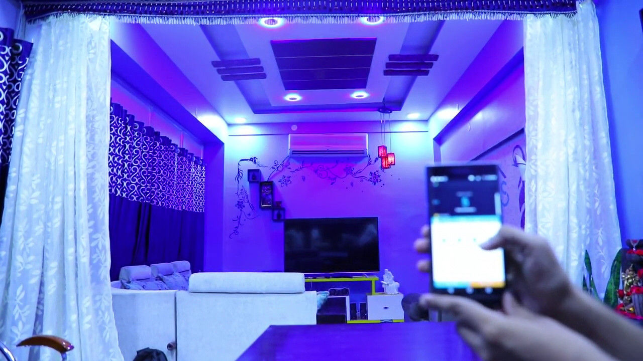 Home Automation, ​Voice Command Control and RGB Lighting for Living Room in Gurgaon, Haryana, Urobo Home Automation Urobo Home Automation غرفة المعيشة