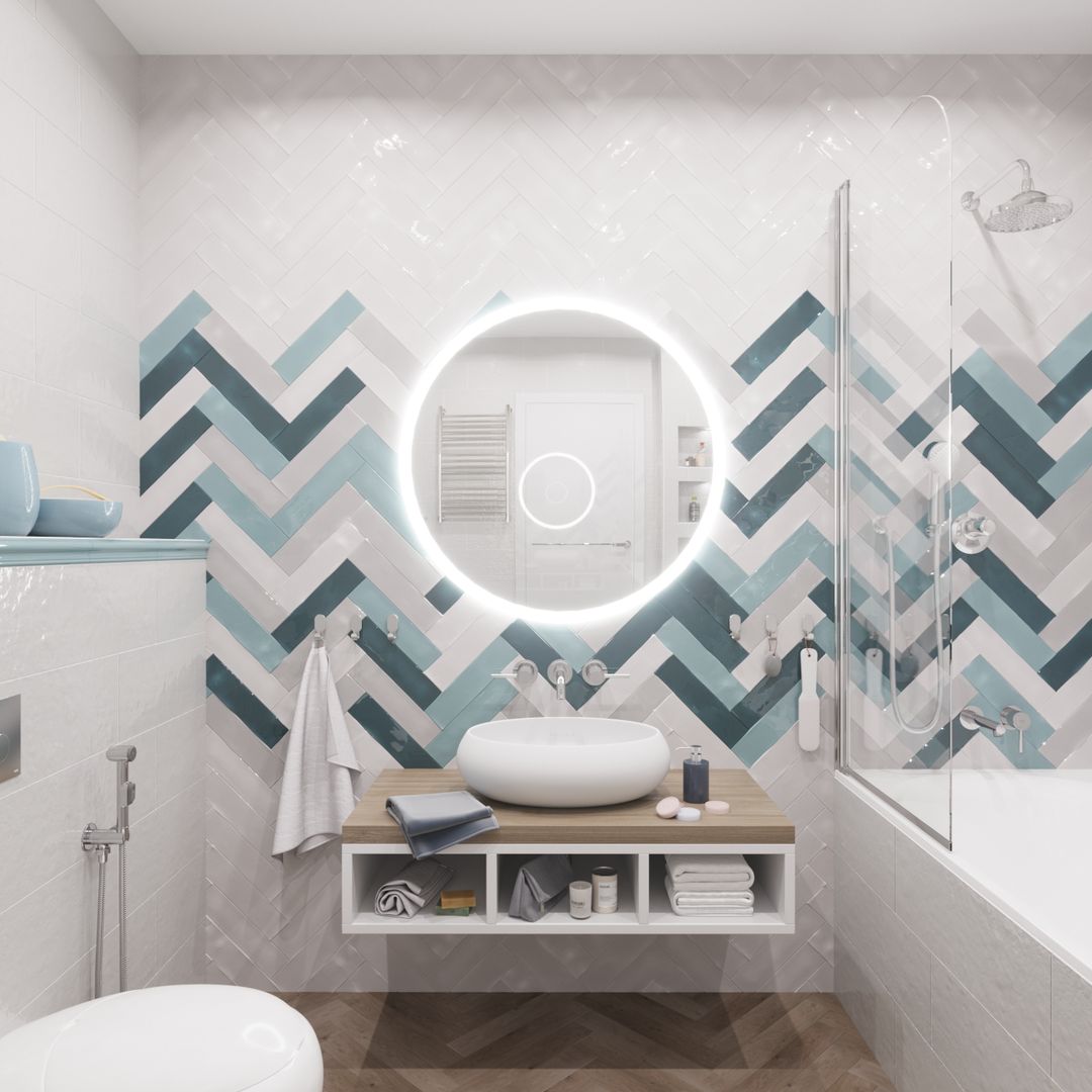 дизайн проект 2х комн.кв., DIZ62 DIZ62 Scandinavian style bathrooms Tiles