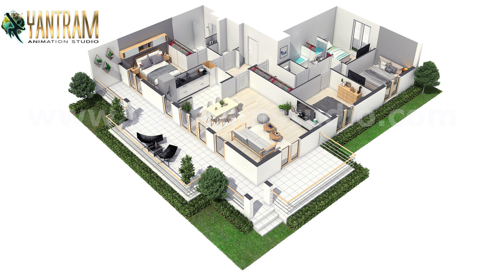 Modern House 3D Floor Plan Design with unique landscaping ideas by Architectural Rendering Companies, Milan – Italy Yantram Animation Studio Corporation Floors Bricks floor plan,container house,design,designer,rendering,landscaping,ideasconcept,virtualdesign
