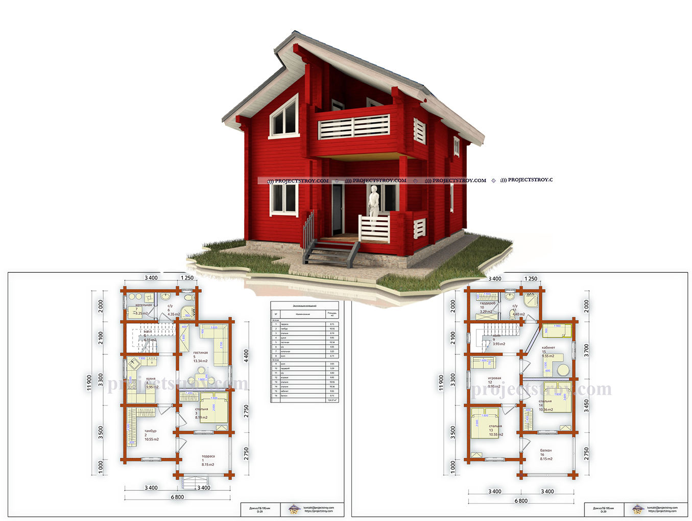 Деревянный дом из бруса, Projectstroy Projectstroy Ahşap ev Ahşap Ahşap rengi