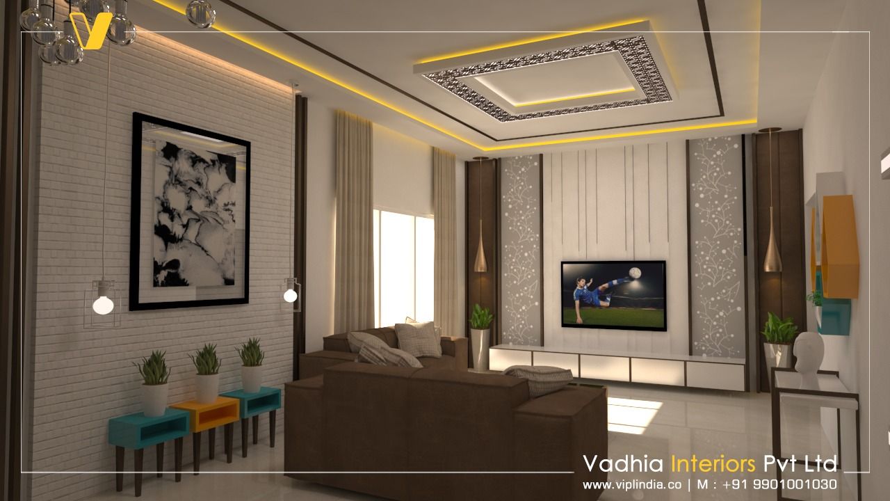 3 BHK Interiors Living room interiors Vadhia Interiors Pvt Ltd 现代客厅設計點子、靈感 & 圖片 合板 電視櫃