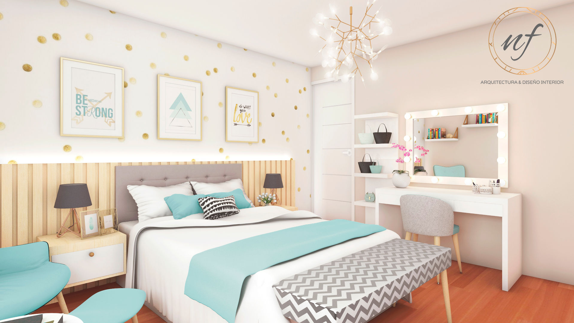 PROYECTO RESIDENCIAL - Dormitorio Jovencita, NF Diseño de Interiores NF Diseño de Interiores Scandinavian style bedroom